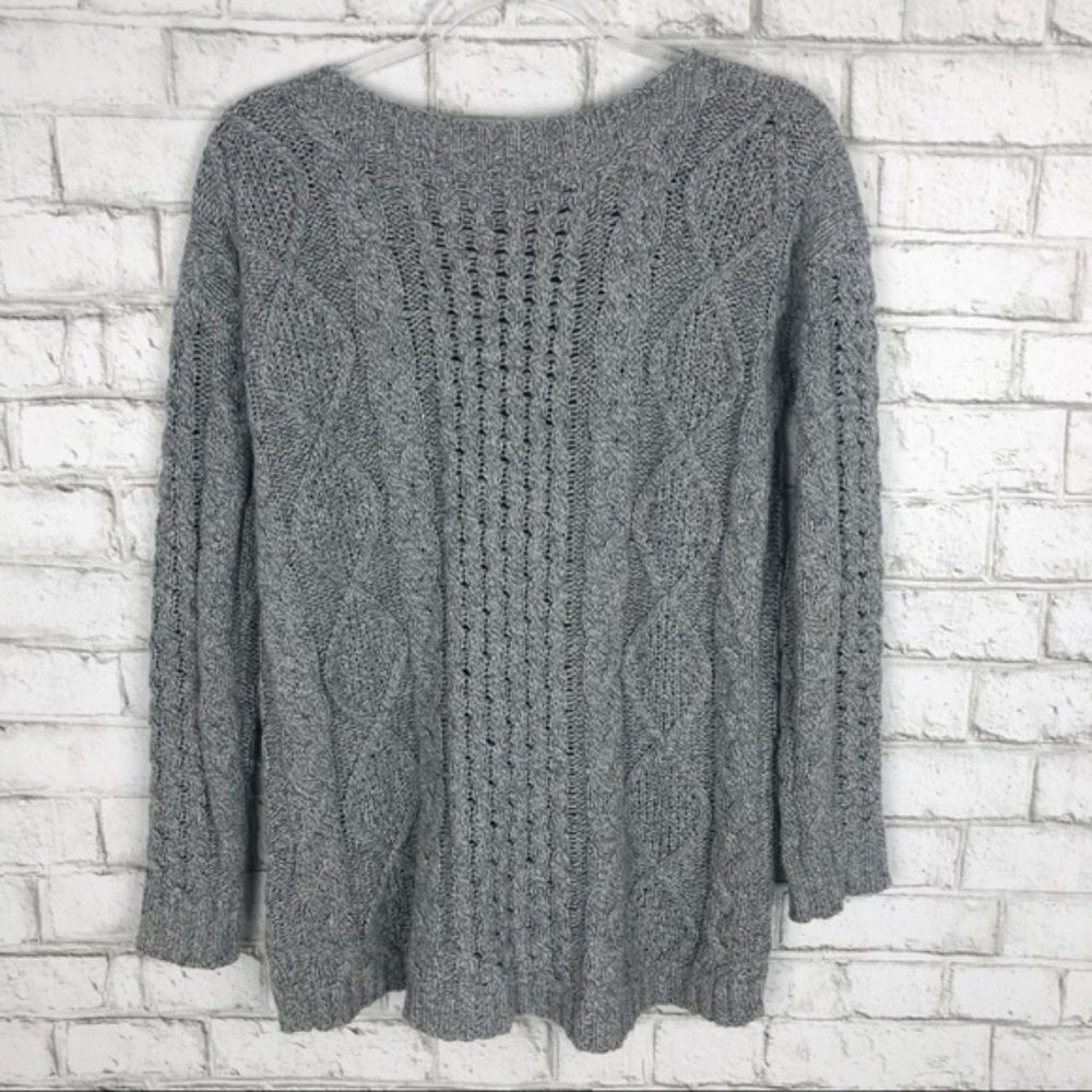 MADEWELL Sweater Boat Neck Cable Knit Chunky Tunic Light Gray Pullover Small - Picture 6 of 7